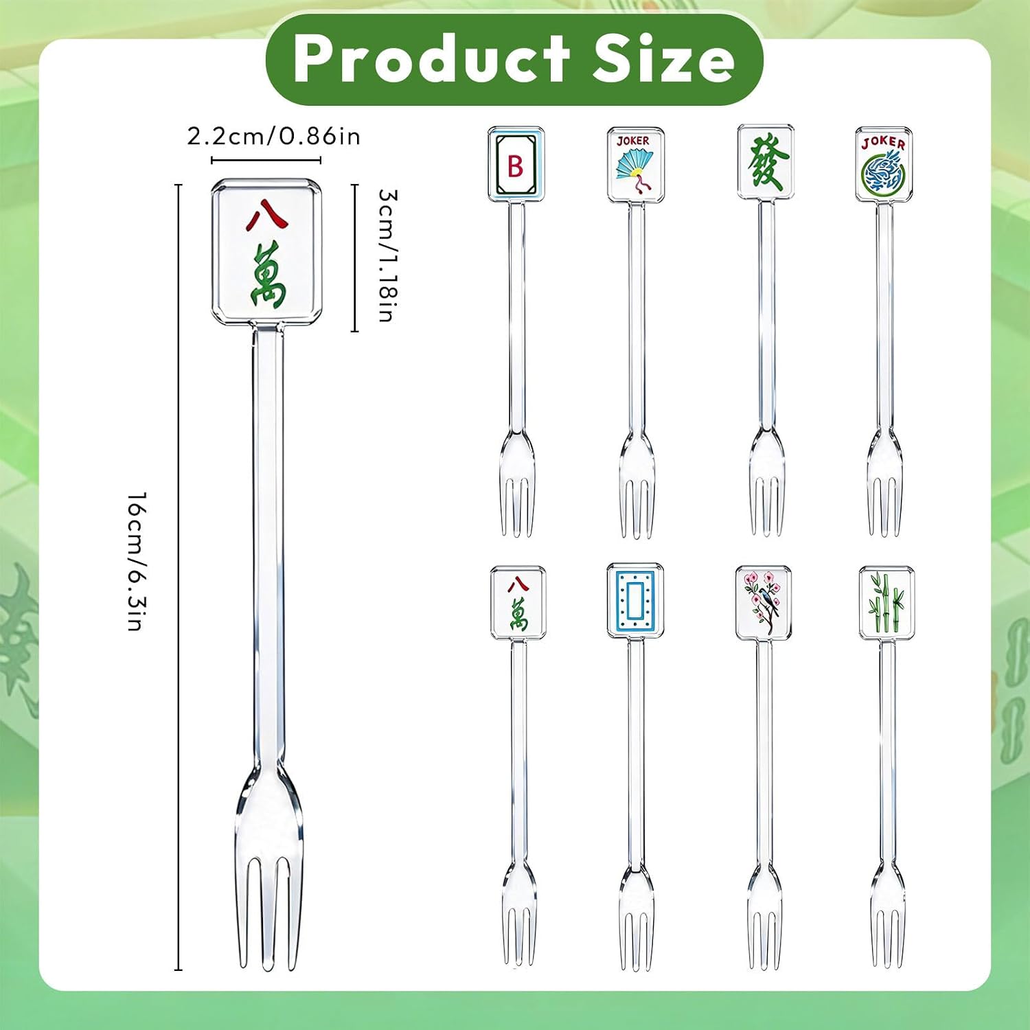 8 Pcs Mahjong Gifts Cocktail Picks Artistic Style, Acrylic Food Forks, 6.3"