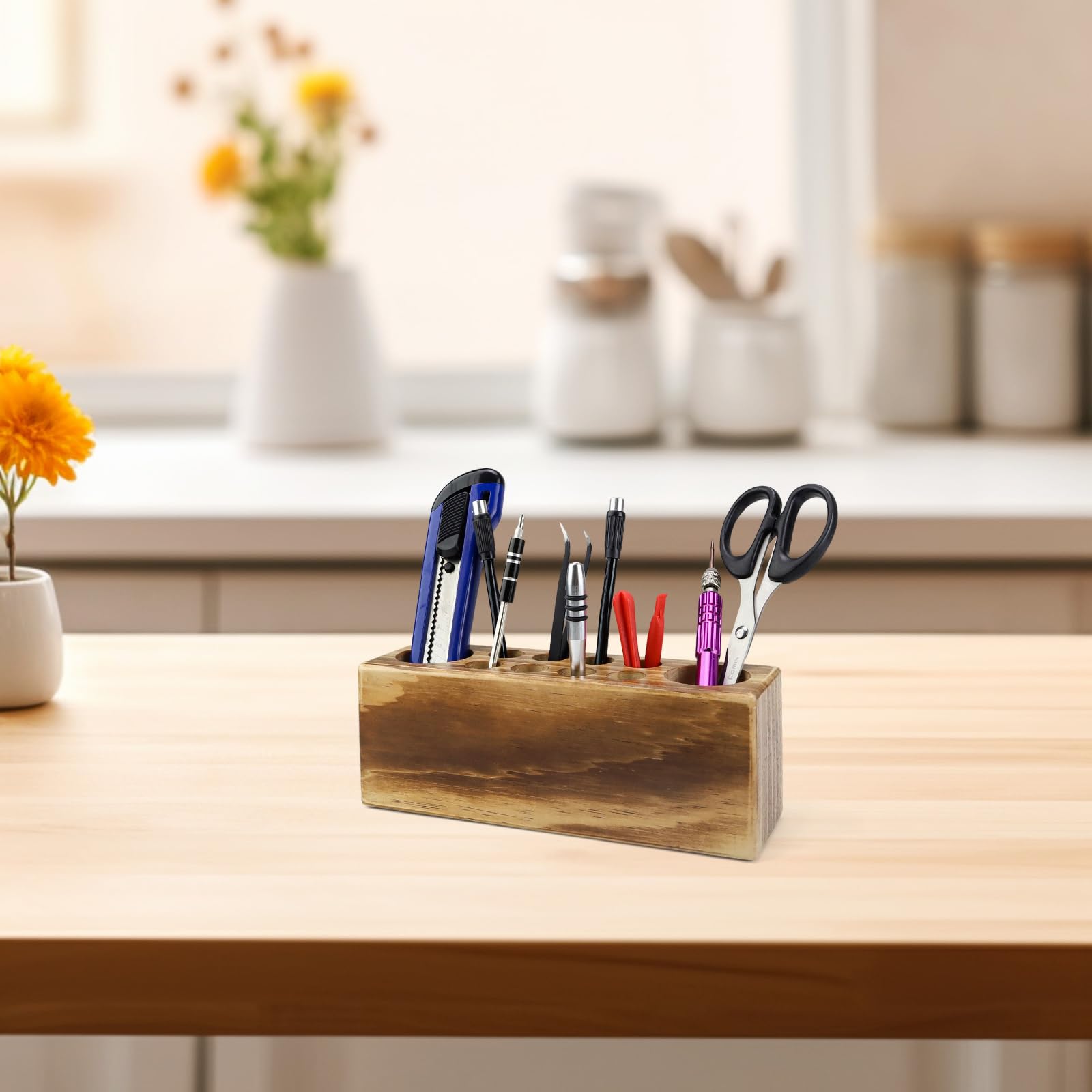 SRJQXH Stiftehalter Holz | stifte aufbewahrung & Stiftebox Holz | Schreibtisch Organizer aus Massivholz für Büro, Schule & Homeoffice