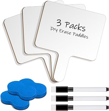 Dry Erase Paddles with Handle, 3 Pack Double Sided Answer Paddle White Boards with Markers and Erasers for Teaching Meeting Supplies