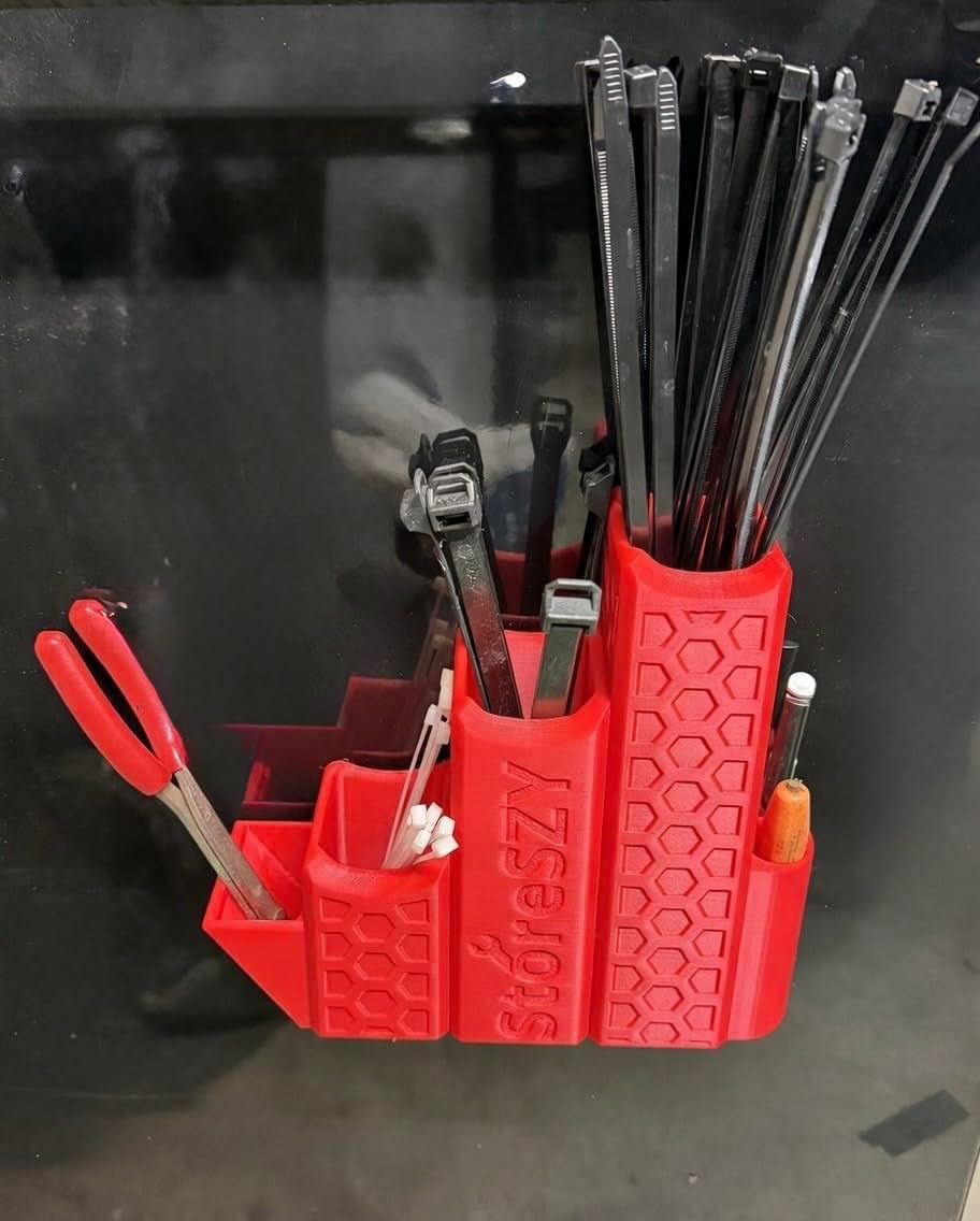 ZipStation Pro Zip Tie Organizer – 3 Tier Holder with Cutter Slot & Pen Storage – Magnetic Toolbox Organizer (Red) image 4