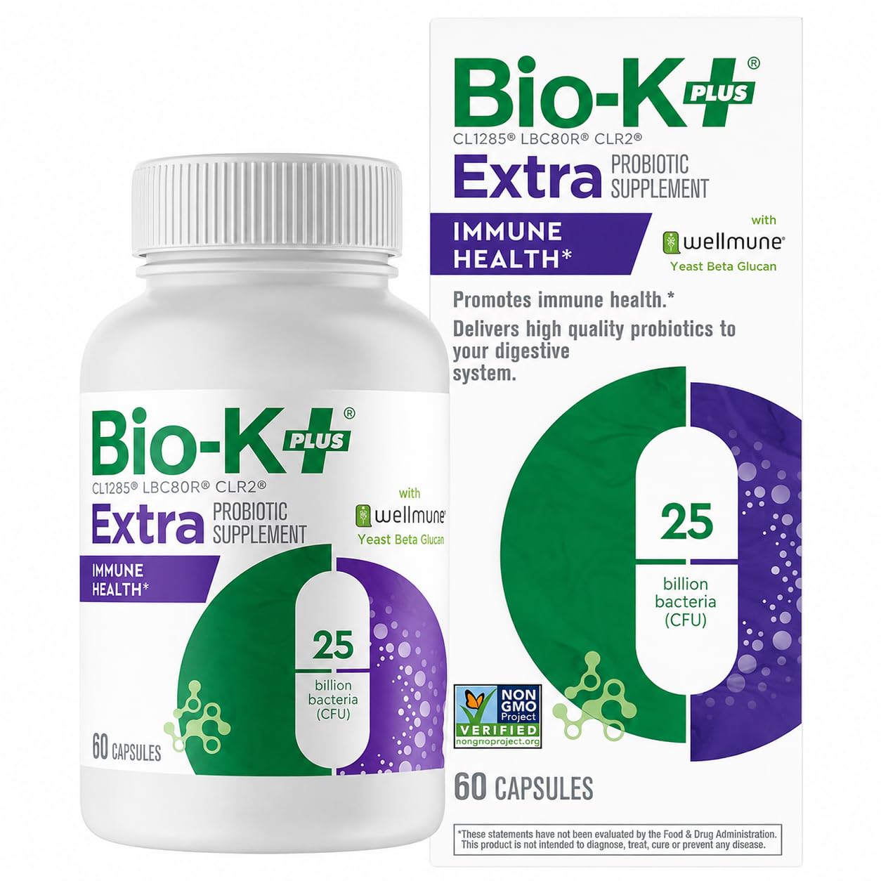 Bio-K+ Immune Health Probiotic, Wellmune®, 25B CFU, Vegan, 60 Capsules