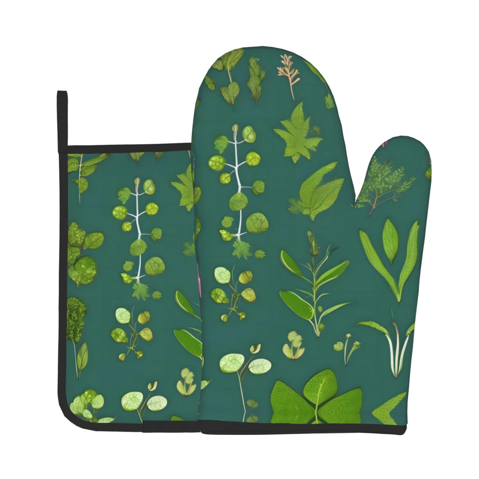 Oven Mitts and Potholders Set of 2 for Kitchen Baking Cooking Grayflowers and Plants Thick and Durable