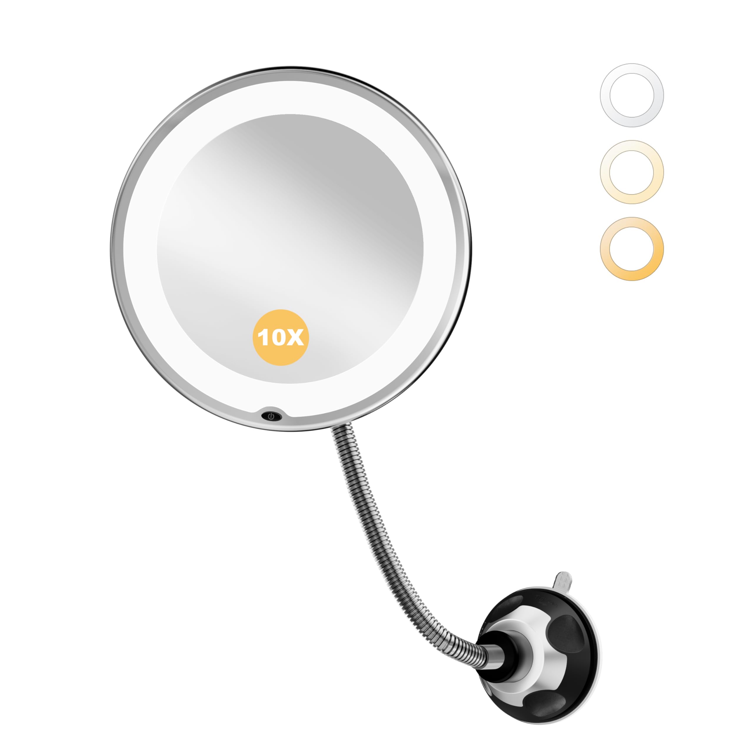 Photo 1 of Brightown 10x Makeup Mirror with Lights and Magnification,Flexible Gooseneck Magnifying Mirror with 3 Lighting and Adjustable Brightness,Battery Operated with Suction Cup for Bathroom Bedroom, Black