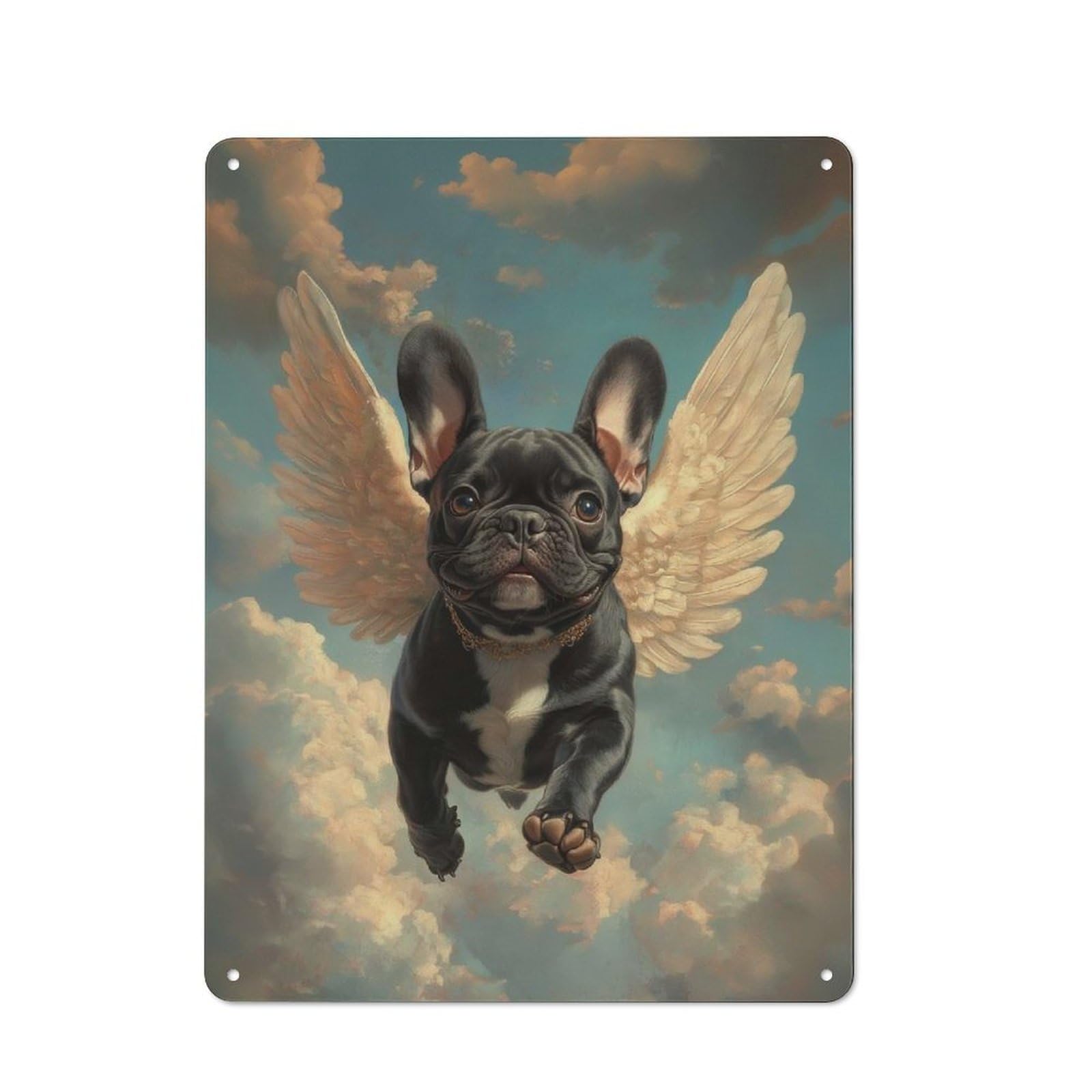 Junmoney Black French Bulldog With Angel Wings Pet Lo Rustic Tin Sign 40X30cm Featuring Ss Tribute For Bar Or Restaurant, A Housewarming Gift For Bar Decor Enthusiasts