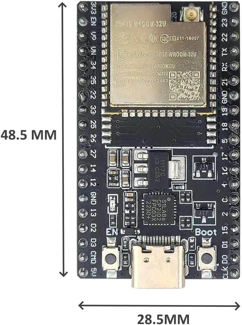 ESP32-DevKitC core Board Type C ESP32 Development Board ESP32-WROOM-32U for Arduino with Antenna and Cabel (2pcs)