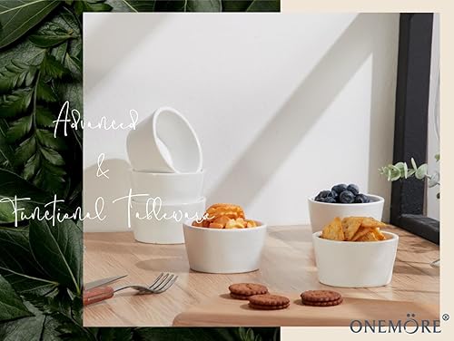 Miniatura 7 de ONEMORE Ramekins - Juego de 6 tazas pequeñas de cerámica para natillas de cerámica para una sola porción, moteadas, apilables, aptas para microondas