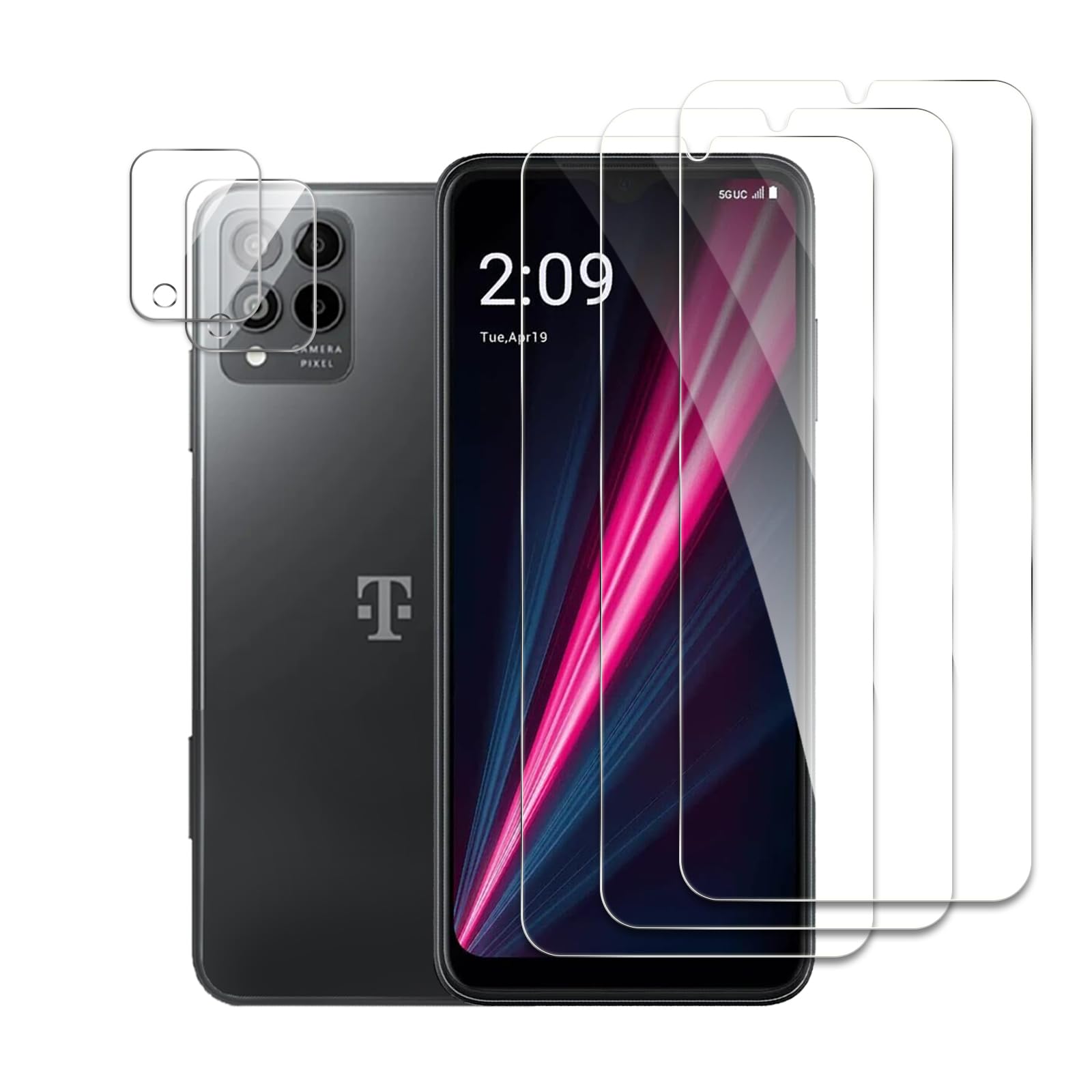 Confezione da 3 pellicole proteggi schermo per T-Mobile Revvl 6 Pro 5G + 2 pellicole protettive in vetro temperato, ultra HD, durezza 9H, antigraffio, senza bolle, ultra resistenti
