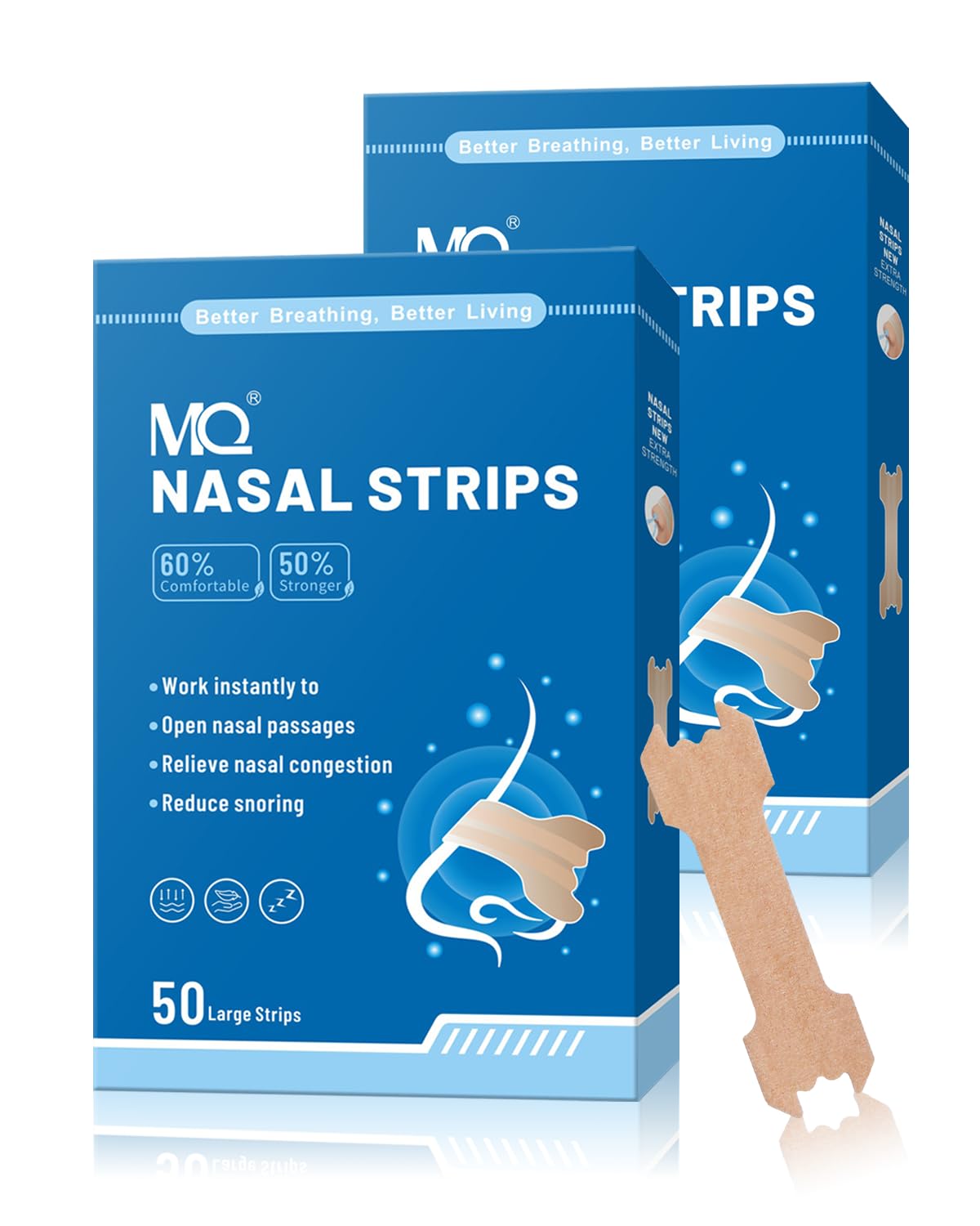 MQ 100ct Upgraded Nasal Strips for Snoring Nose Strips for Breathing Extra Strength Snore Strips to Open Nasal Passages, Relieve Nasal Congestion
