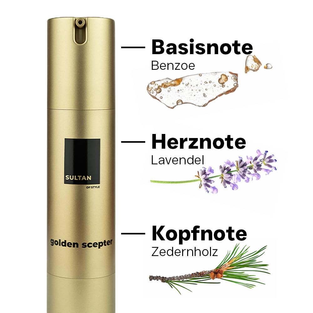 Sultan of Style Golden Scepter Limited Edition Perfume Oil para hombre, 45 ml, aroma picante y fresco, 100% libre de alcohol, aceites esenciales nutritivos, regalos para hombres