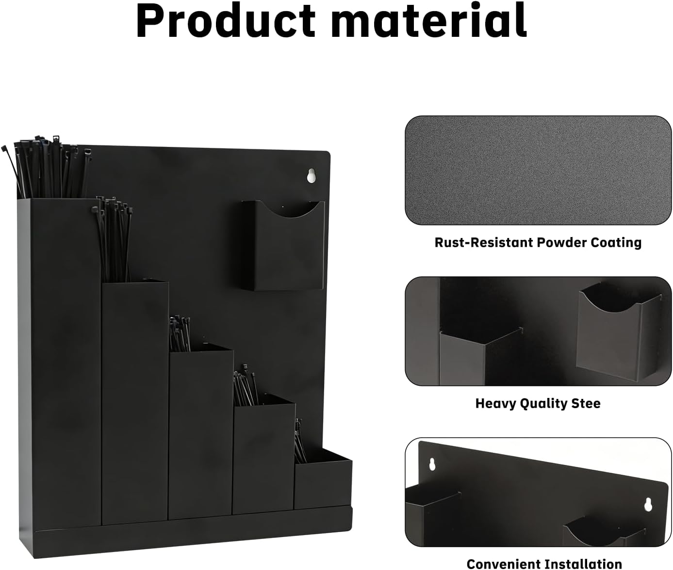 Zip Tie Holder-Wall Mount Cable Zip Tie Storage Holder with a Plier-Multiple Sizes Organizer for Garage Workshop Tool Box (Black)