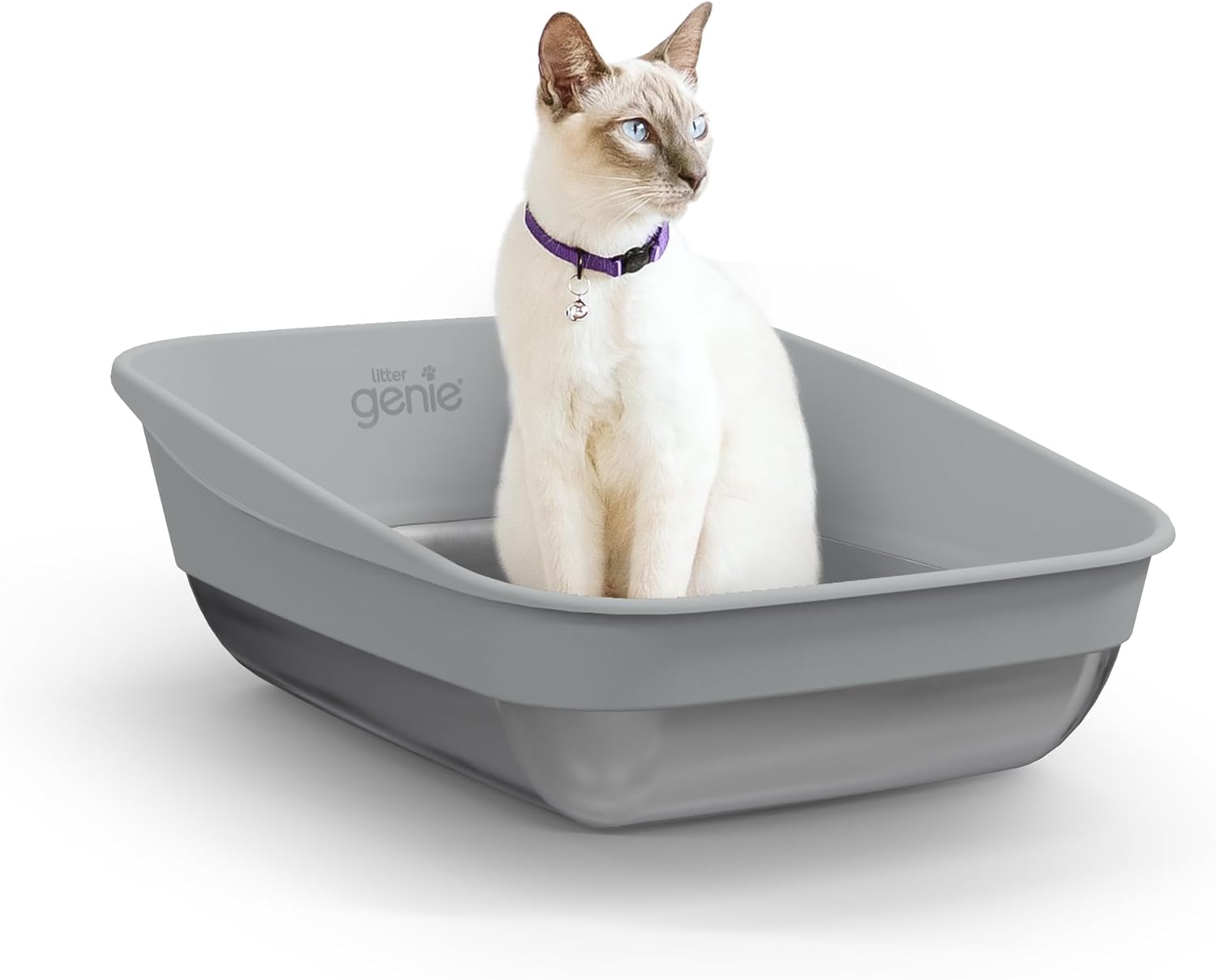 Litter Genie Platinum Stainless Steel Litter Box | Durable, Modern Design, 360° Visibility, Anti-Slip Pads