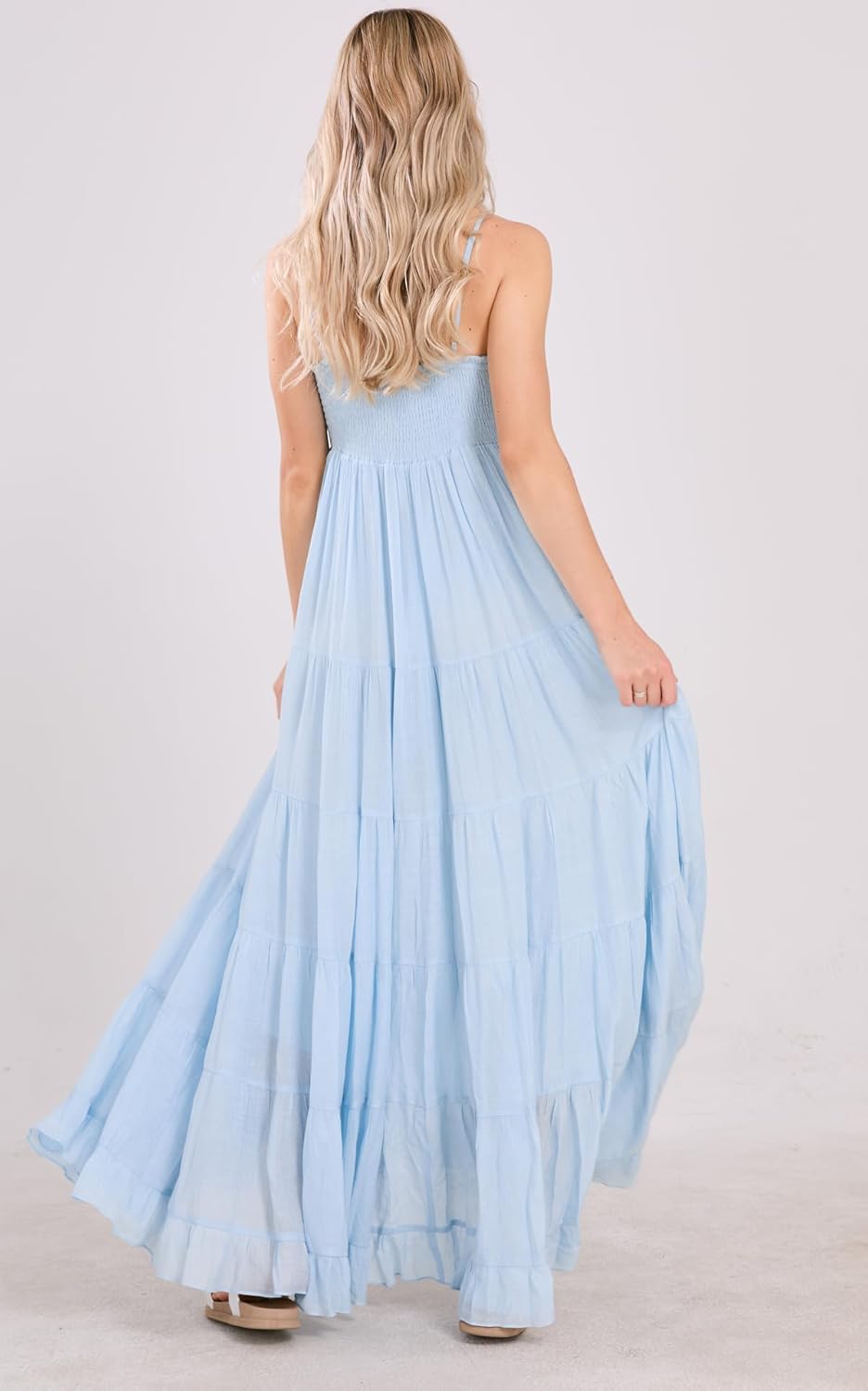 chouyatou Women's Summer Boho Flowy Spaghetti Strap Maxi Dress Smocked Back Casual Swing Beach Sundress - Image 3