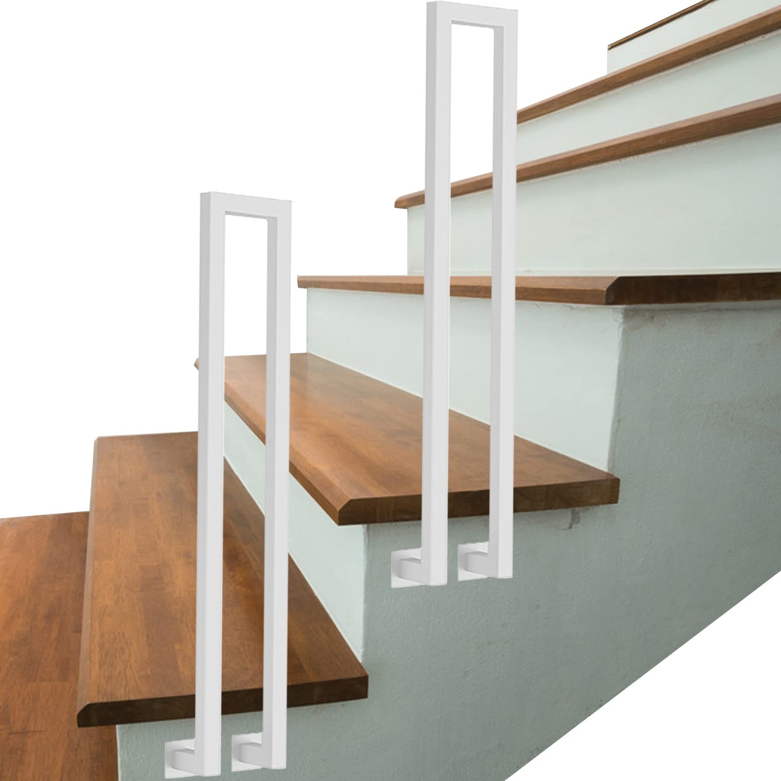 Meiiron Staircase Handrailsm Square White Pipe, Non-Slip Iron Stair Handrail, Handrail Picket, Indoor Safety Stair Step Deck Railing with Side Mounting Kit (35-100cm) (Size : 85cm(33.4"))