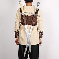 Vista 5 de HZMAN Espada de tótem vikingo medieval, rana ajustable de piel sintética, doble espada, Cosplay Renacimiento LARP