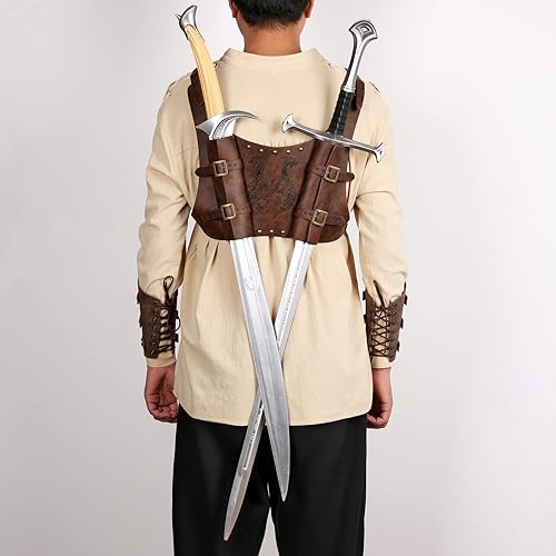 Miniatura 5 de HZMAN Espada de tótem vikingo medieval, rana ajustable de piel sintética, doble espada, Cosplay Renacimiento LARP