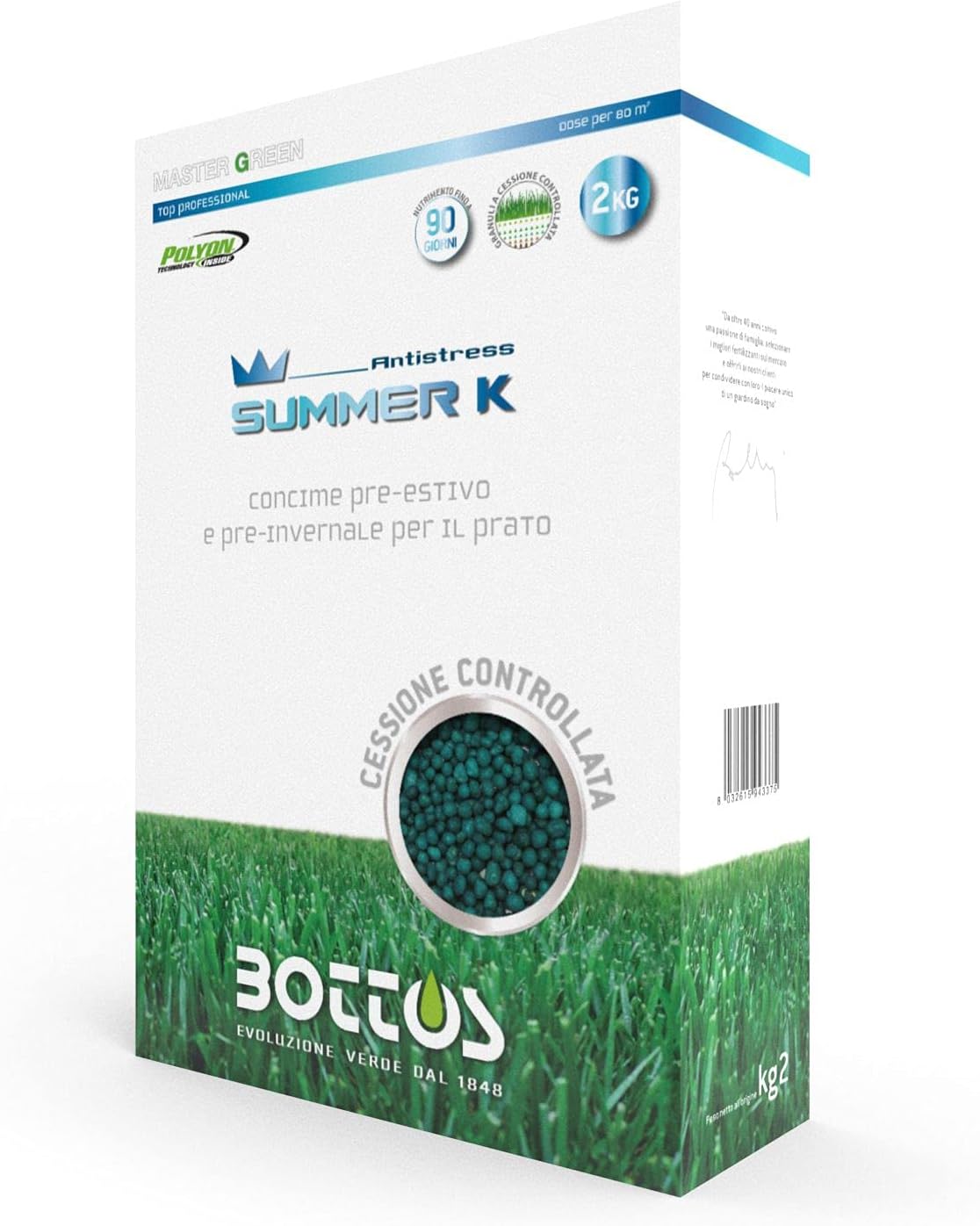 Bottos Summer K 10-0-30 FERTILIZER, 2 kg for Lawn, Pre-summer and Early Autumn