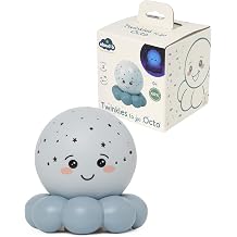Cloud b Twinkles To Go Octo Pastel Blue - Portable Star & Fish Night Light Projector for Kids - 3 Soothing Colours Amber Blue Green with Automatic Rotation - 45 Minute Sleep Timer