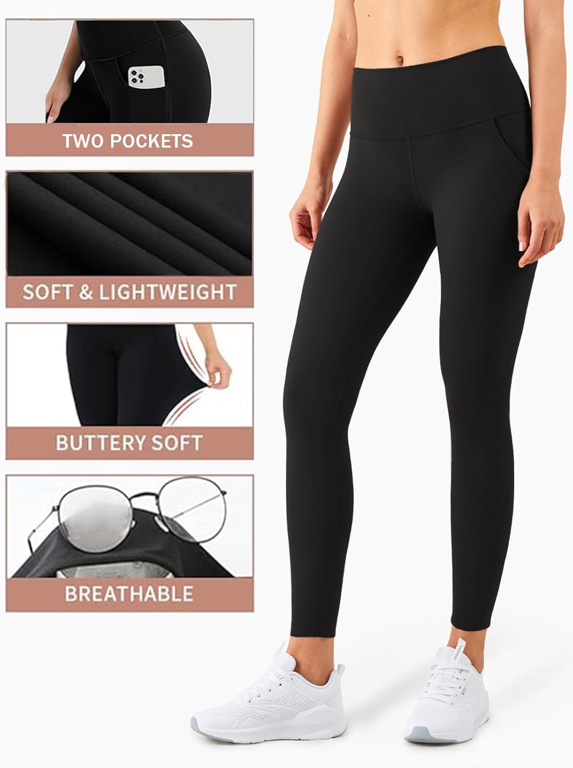 3-4 Pack Workout Leggings for Women High Waisted Yoga Pants with Pockets