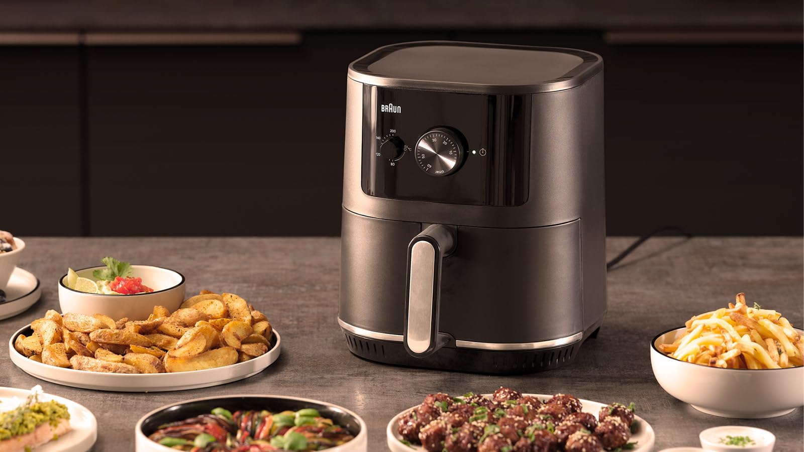 Braun MultiFry 3 HF3000IBK, Freidora de Aire con Capacidad de 4.3L, Control de Temperatura de 80-200°, Tecnología RealAir, Temporizador de 60 min, 1500W, Negro Mate