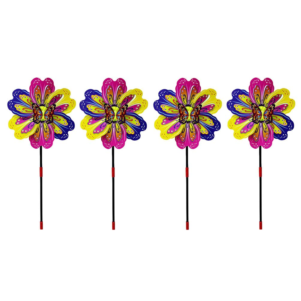 DOITOOL Garden Windmill Pinwheels Set 4pcs Colorful Plastic Windmill Toys for Kids for Outdoor
