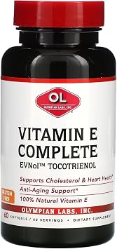 Olympian Labs Vitamin E Complete Tocomin, 200IU 60 Softgels, Fight Free Radicals, Supports Brain, Skin & Hair, 60 Servings