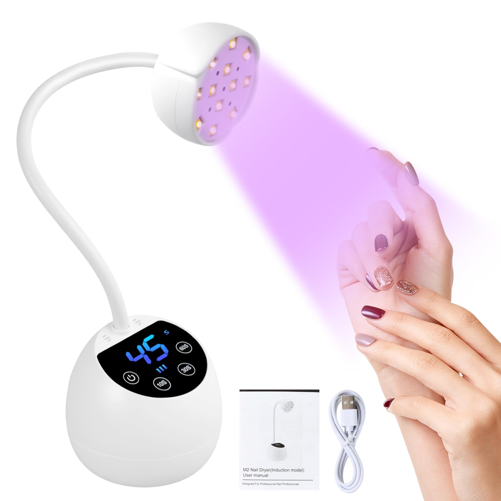 LED Mini Lámpara de Uñas, 36W Mini Lámpara UV Uñas con Sensor Automático Inteligente y 4 Modos de Temporizador, Portátil Recargable Secador de Uñas, Pequeña Secadora de Uñas para Hogar y Salón