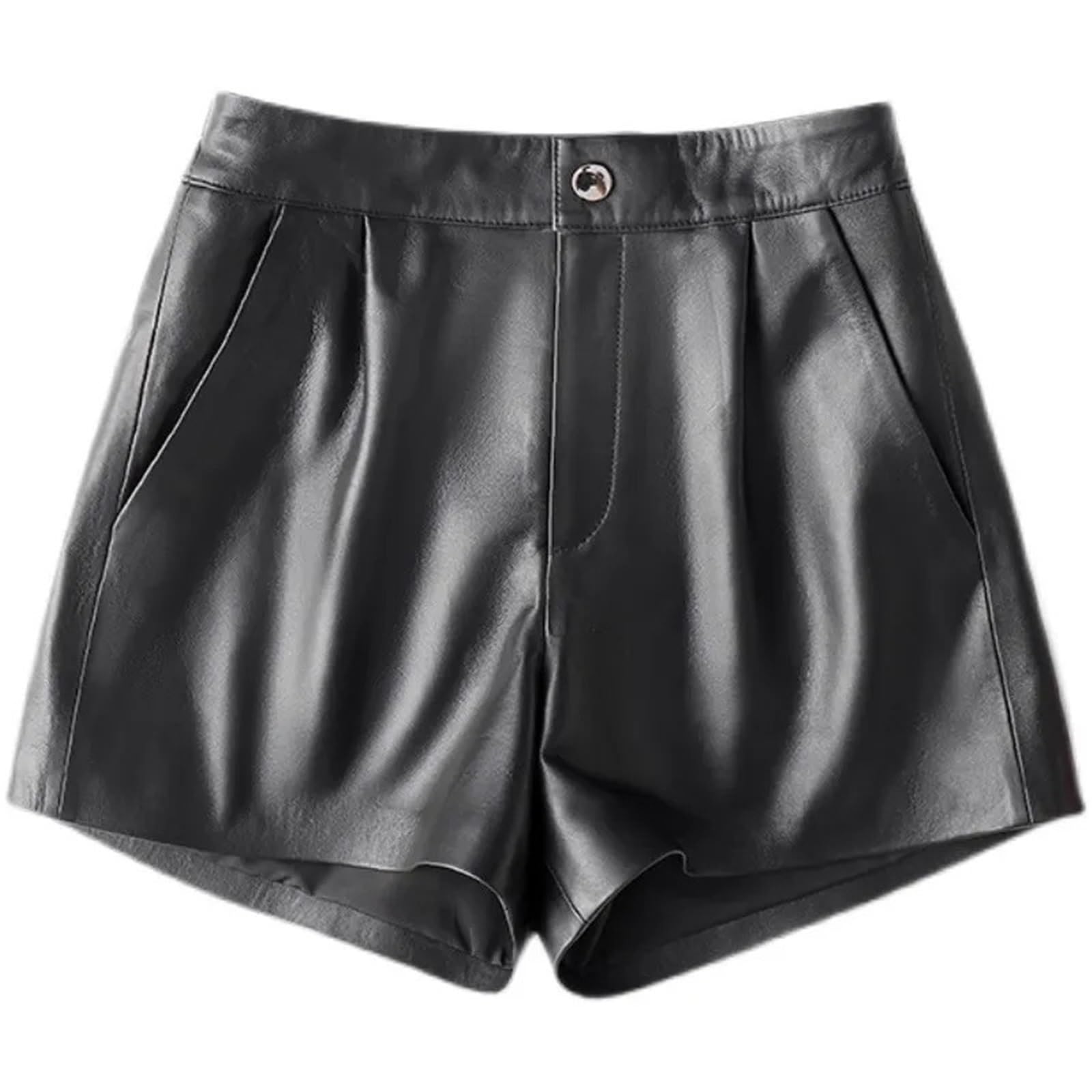 Shorts para Mujer Cuero Pantalones Cortos de Cuero for Mujer, elásticos, Cintura Alta, Informales, Negros, con Pierna Ancha