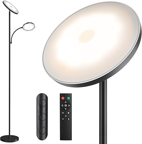 SUNMORY Lámparas de pie para sala de estar, 48 W/4200 lm, lámpara de pie LED súper brillante con control remoto, lámpara de pie de 69 pulgadas de