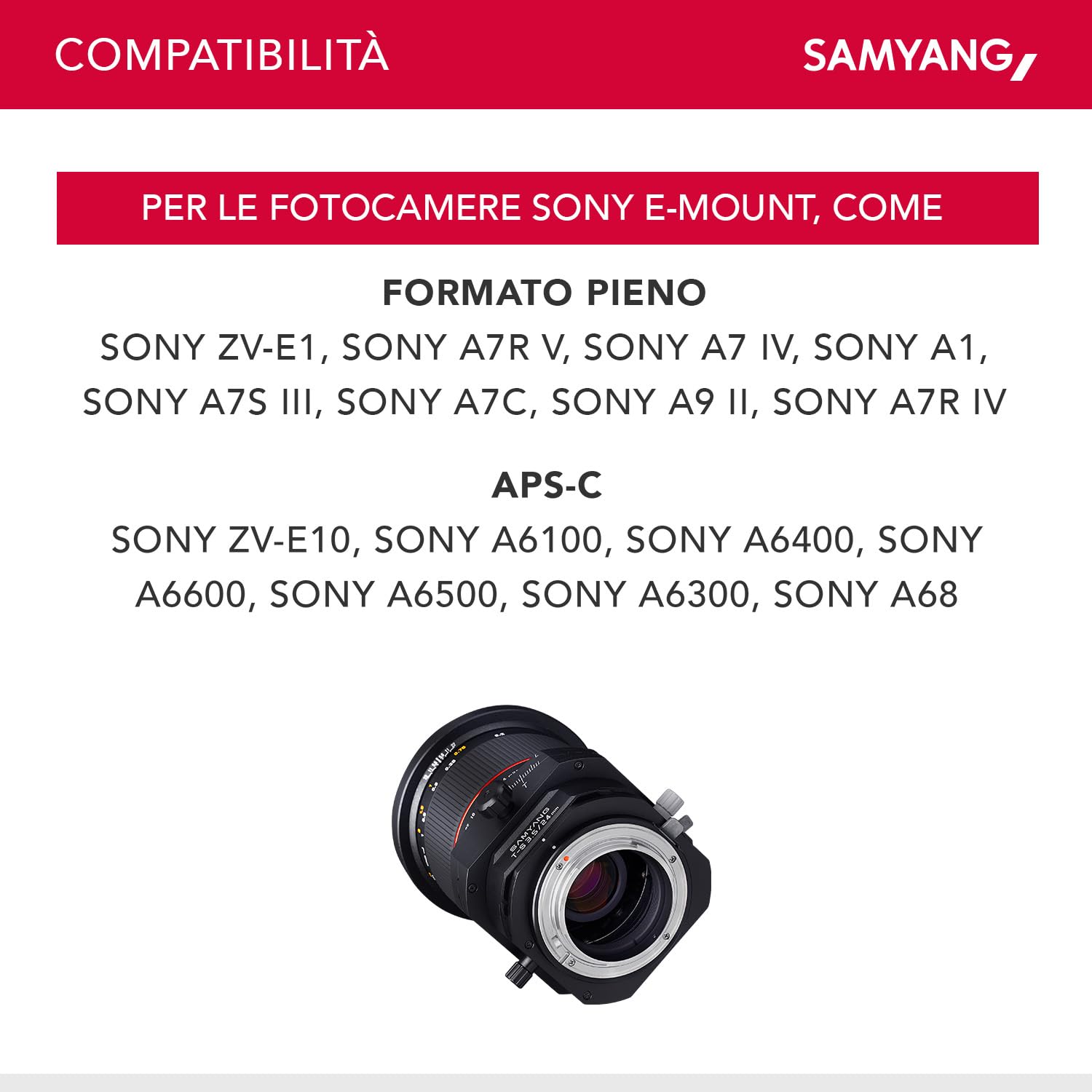 Samyang MF 24 mm F3,5 T/S per Sony E – Tilt Shift pieno & APS-C, messa a fuoco manuale, distanza focale fissa per fotocamera Sony con supporto E Mount, alloggiamento in alluminio