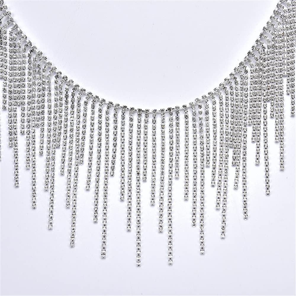Irregular Rhinestone Ribbon Tassel Chain Rhinestone Crystal Fringe Trim Diamond Crystal Metal China for Sewing Crafts Wedding Party Clothing Shoes Accessories DIY Decoration (0.5 Yard, Silver)