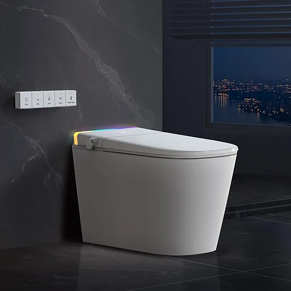 Bazyths Smart Toilet with Bidet, 4-Second Quiet Flush, Adjustable Ambient Lighting, Auto Open/Close Lid, Dual Memory, Built-in Tank, Foot Sensor, Heated Seat, One-Piece Elongated Design (ZY760A)