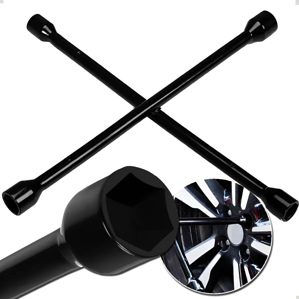Chave de Roda Cruz Universal Automotiva 4 Bocas 17 x 19 x 21 x 23 mm Aço Carbono