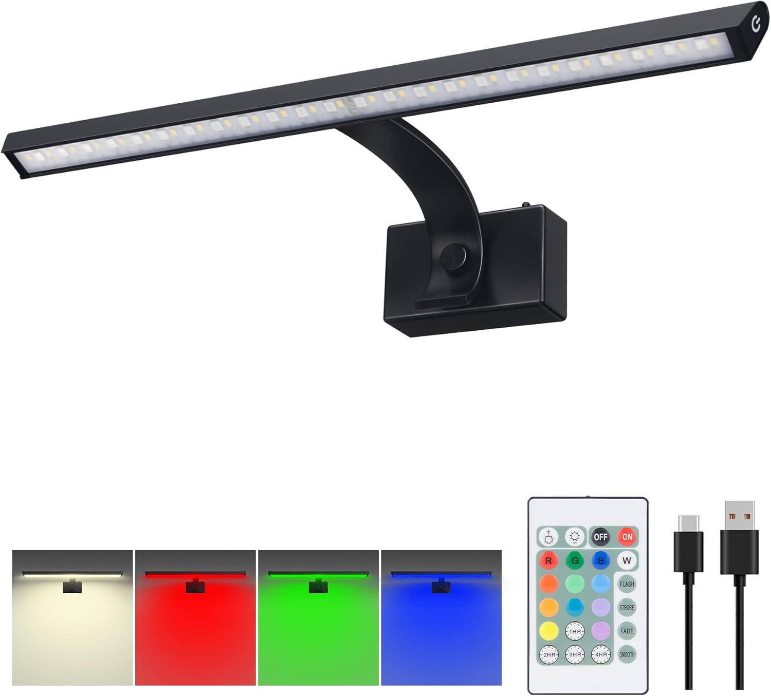 Picture Light,16in Wireless Battery Wall Lights, Art Display Light with Remote, 12 Color RGB Painting Light with Remote Dimmable and Timer for Frame, Wall Decor, Portrait, Dartboard