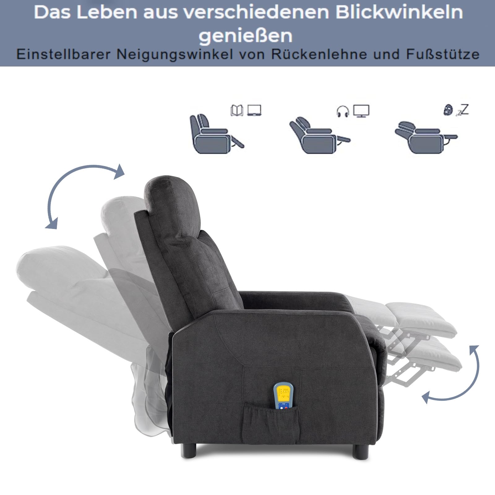 LEADZM Relaxsessel Fernsehsessel mit Manuell Liegefunktion, Verstellbarer Rückenlehne und Massage Wärmefunktion