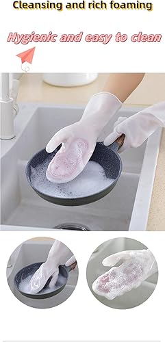 Miniatura 5 de WSRYYCC 2 pares de guantes de silicona para lavar platos, guantes de cocina con cerdas suaves para una limpieza suave, ideales y reutilizables