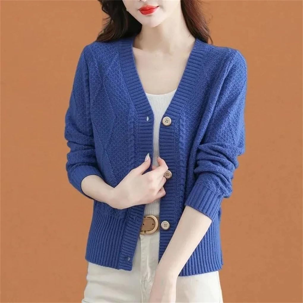 Cardigan da donna casual a vita alta, lavorato a maglia, lavorato a maglia, tinta unita