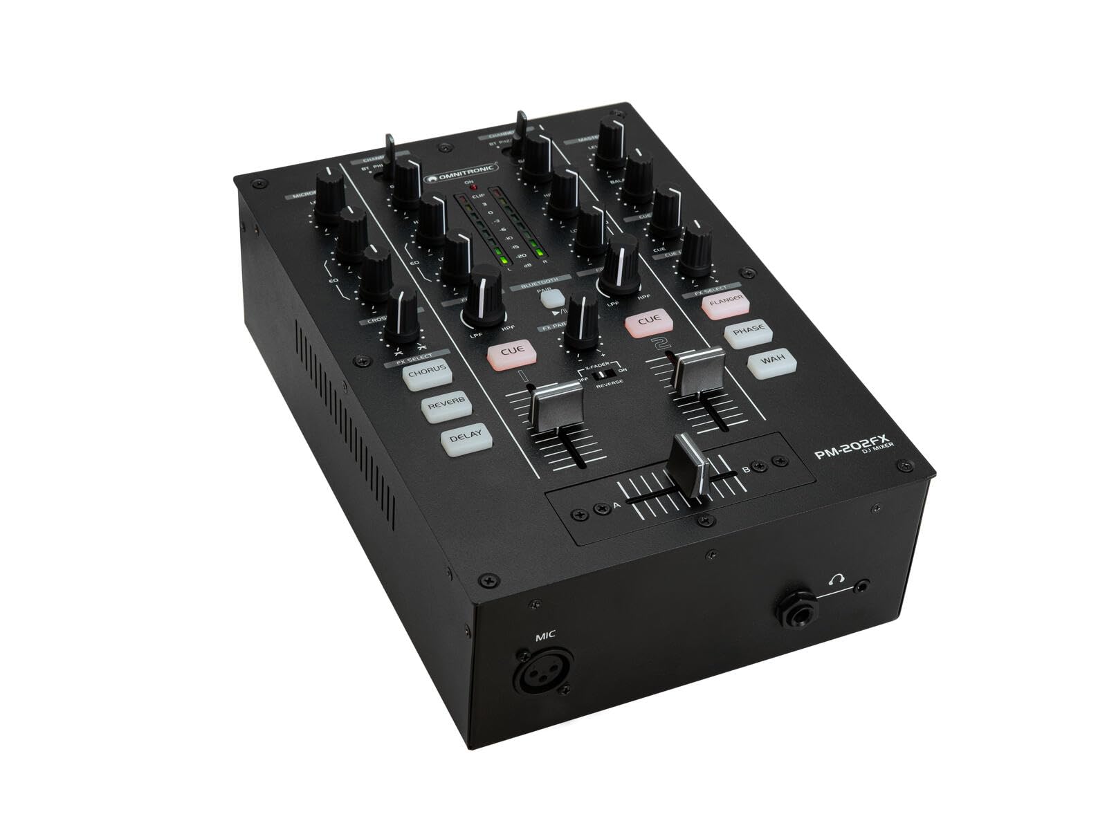 OMNITRONIC Mezclador DJ de 2 canales PM-202FX con filtro, FX y Bluetooth - Mezclador DJ con conectividad Bluetooth, filtro bipolar y 6 efectos de sonido