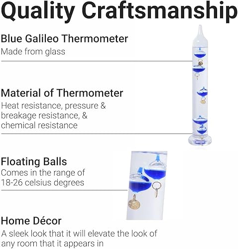 Miniatura 5 de SHOP LC DELIVERING JOY Galileo Termómetro de temperatura interior y exterior con bolas flotantes azules en un tubo de vidrio, predictor