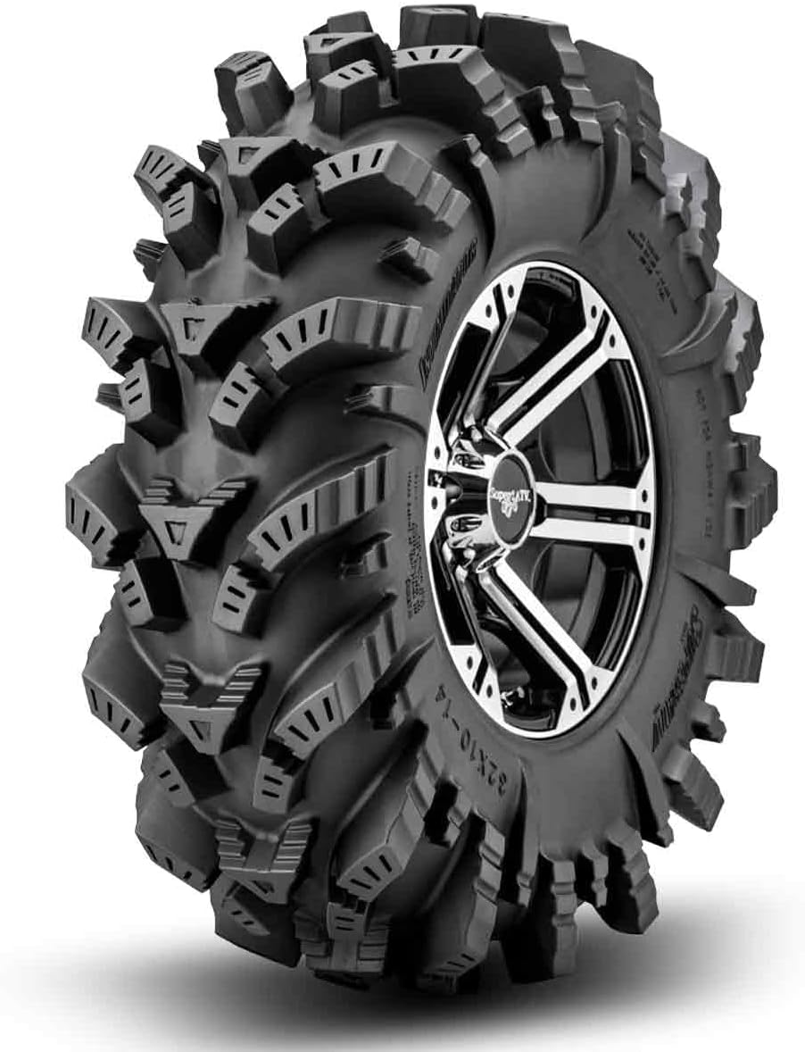 SuperATV Intimidator UTV/ATV Mud Tire for RZR, X3, General, Maverick, Ranger, Rock & All Terrain UTV Mud Tire | 26.5×10-14 | 2″ Tread Depth | 6 Ply Ratings