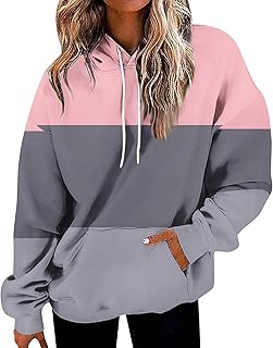 Oversized Hoodie, Drawstring Long Sleeve Hoodies Color Block Pocket Hoodies Pullover Oversized Sweatshirt Color Block Hoodie Sweatshirts Tunic Pullover Tops Warm Pullover with Pockets