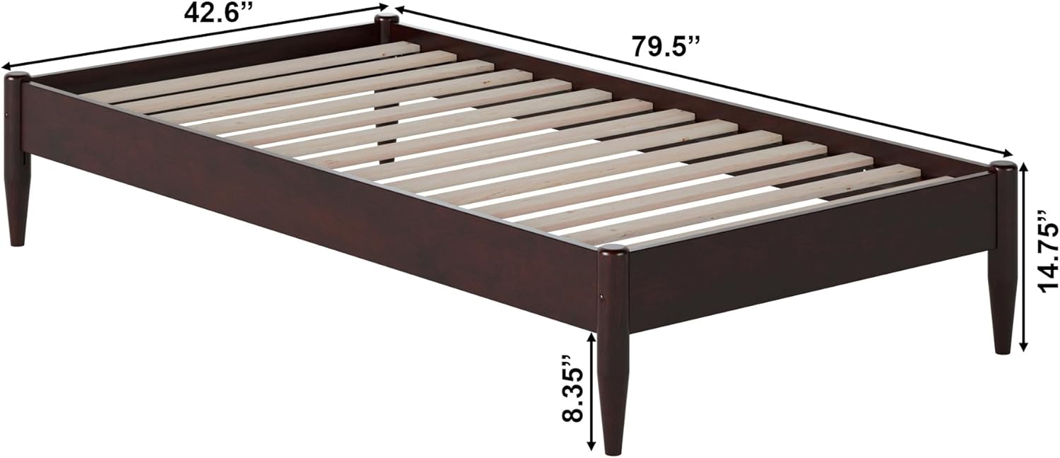 AFI, Pasadena 14" Twin Wood Mid Century Modern Low Profile Platform Bed, Espresso