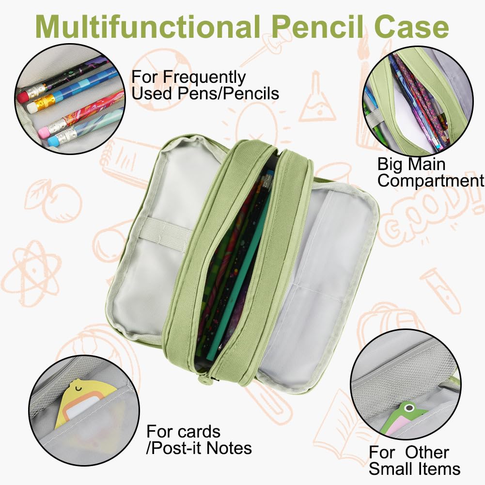 OFFCUP Pencil Case for Large Capacity Green Stationery Pencils Case Bag, Durable Shell Pen Maker Pencil Pouch - Image 3