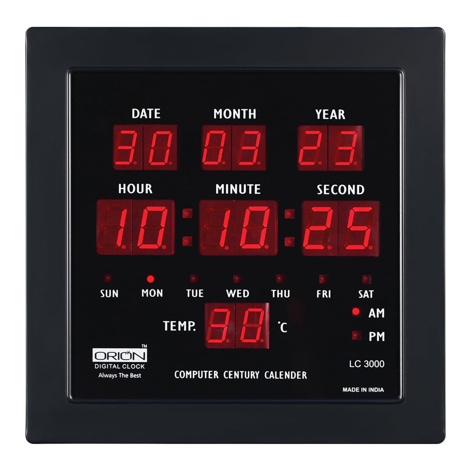 Buy Orion Digital Red Led Rectangle Wall Clock 3000 With Temperature ...