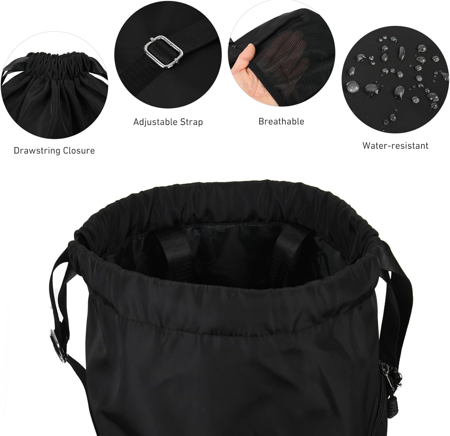 Valleycomfy Waterproof Drawstring Gym Backpack Bag for Men & Women,Sports Gym Bag with Side Pocket Black - Image 4