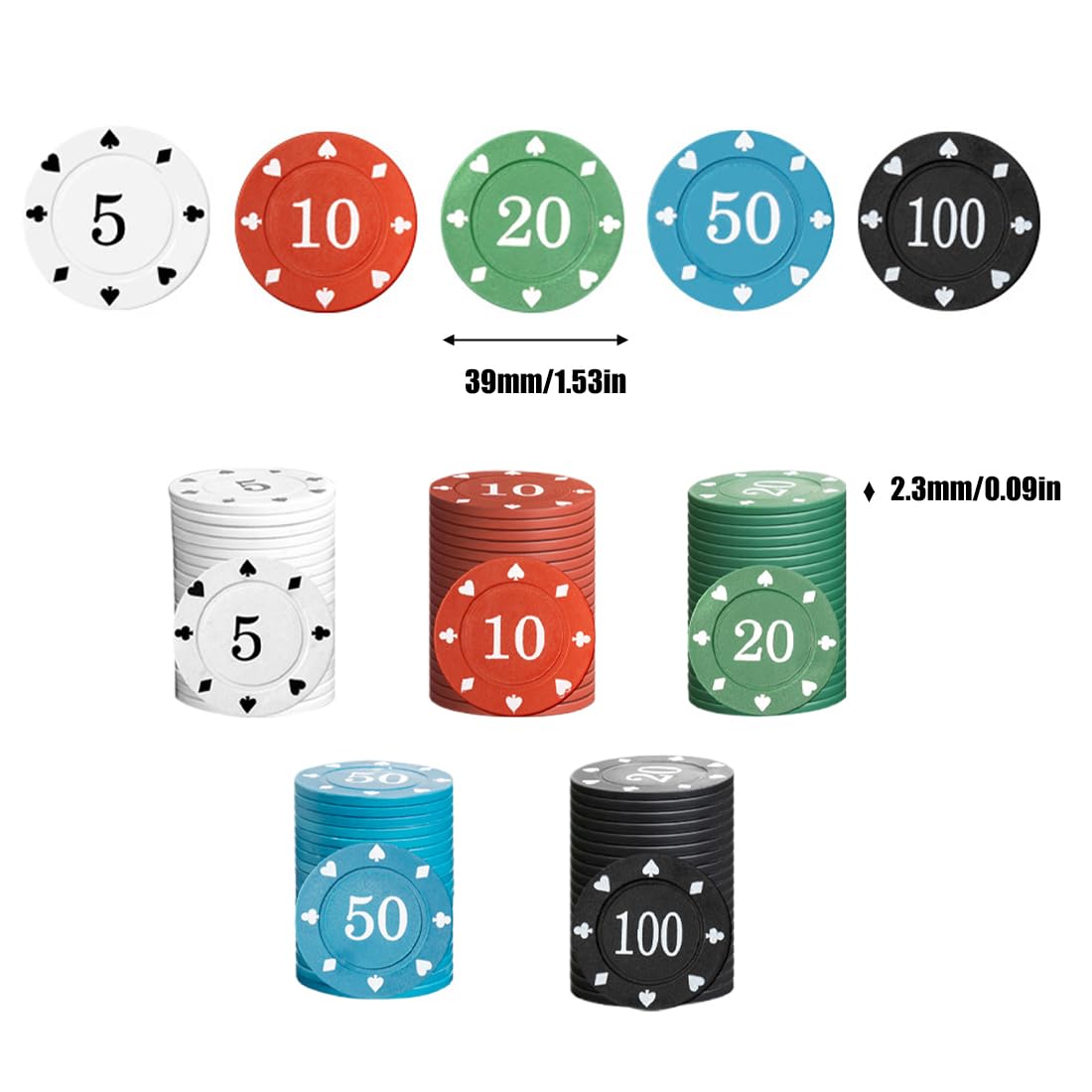 WeddHuis 100PCS Fiches da Poker, Set da Poker, 5 Colori