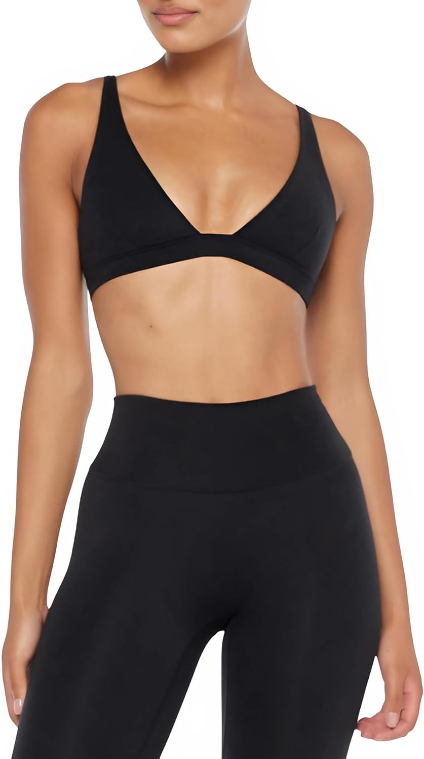 Zorti Deep V-Neck Sports Bra – Padded, Wireless, Open Back, Low Coverage – Black - Image 6