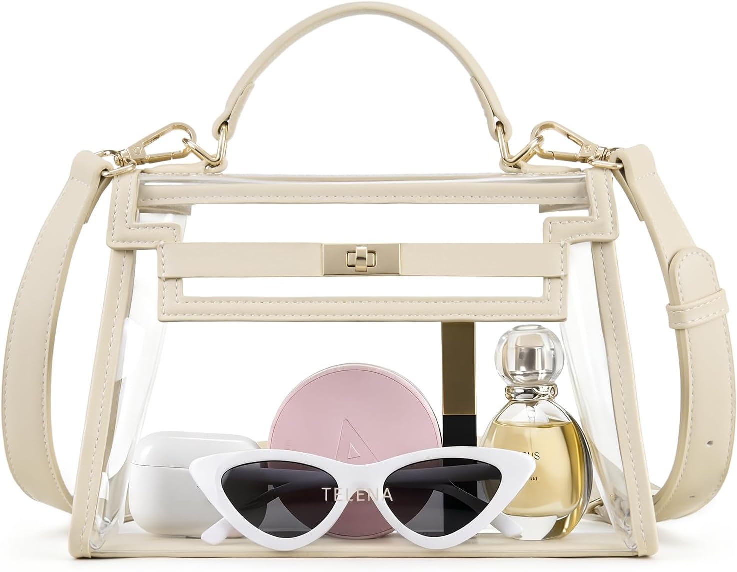Telena Clear Bag for Stadium Events PVC Transparent Crossbody Purse for Women with Adjustable Strap for Concerts Game Day
