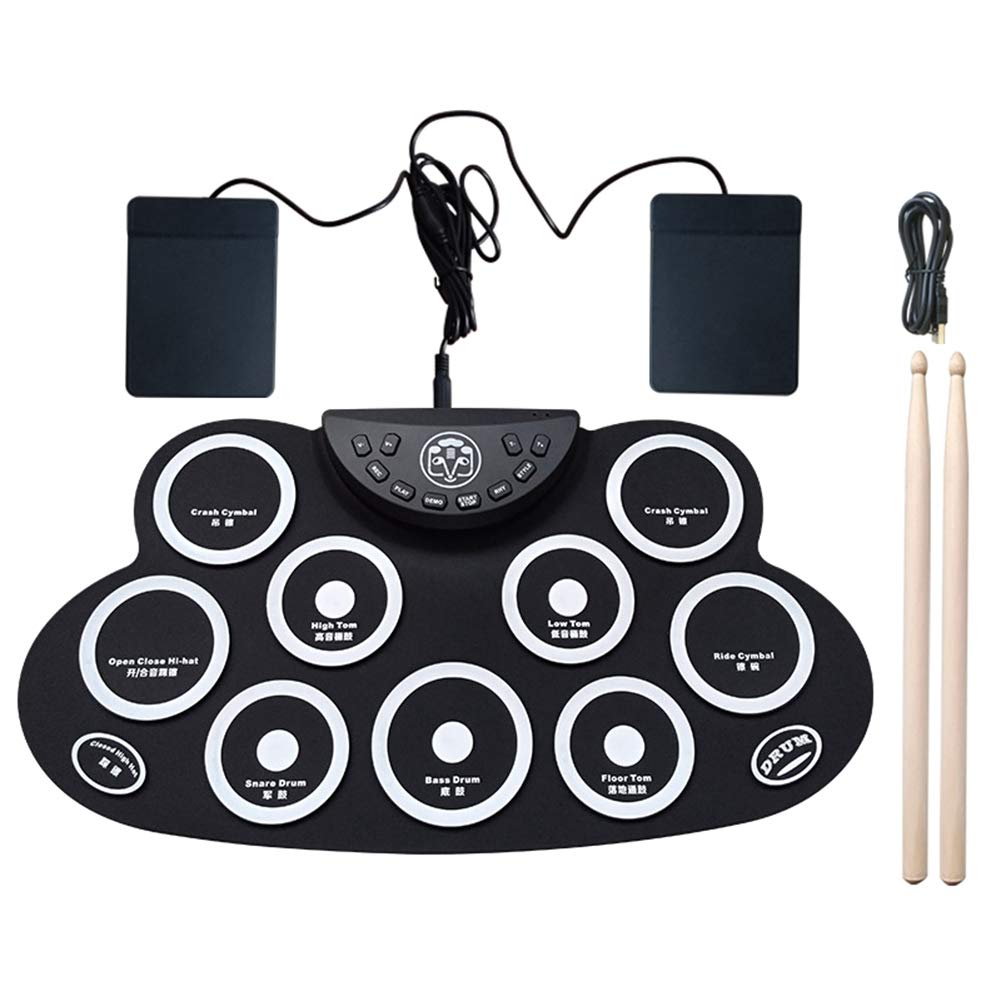 CRAKES Tambour à main, noir, tambour électronique portable, instrument de percussion, accessoires d'équipement de musique