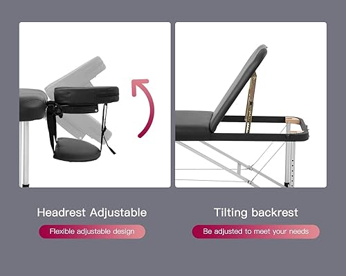 Miniatura 2 de BestMassage Cama de masaje de aluminio portátil mesa de masaje de 24 pulgadas de ancho cama de pestañas altura ajustable 3 plegable con bolsa no