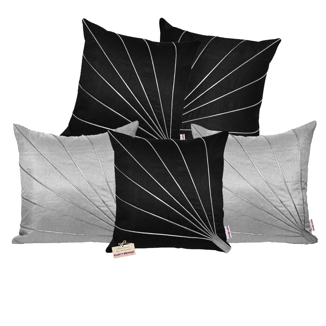 Buy indoAmor Stripes Pattern Silk Cushion Covers (Black & Grey, 16x16
